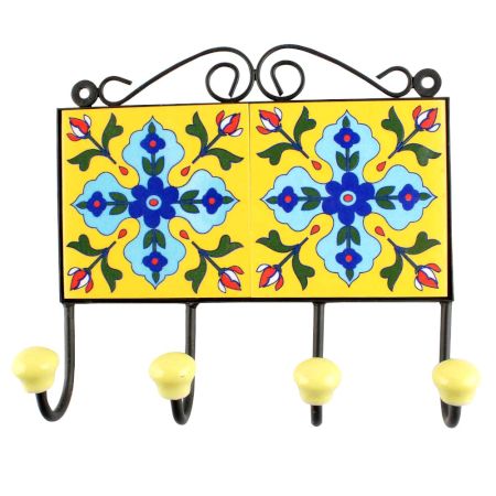 Navy Blue Tiny Flower Ceramic Tiles Hook